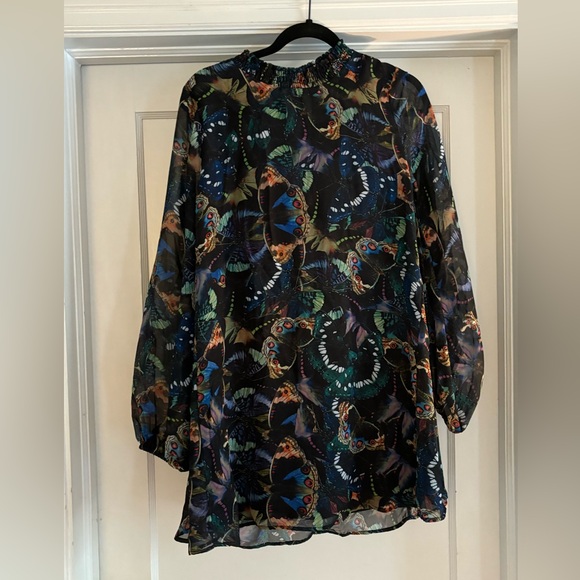 Show Me Your Mumu Black Junebug Butterfly Print High Neck Mini Dress Tunic Large - Picture 4 of 5